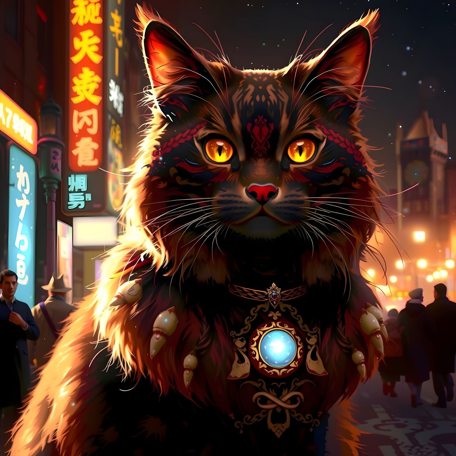 Pearlescent Brown Cat Illuminated in Celestial Hues