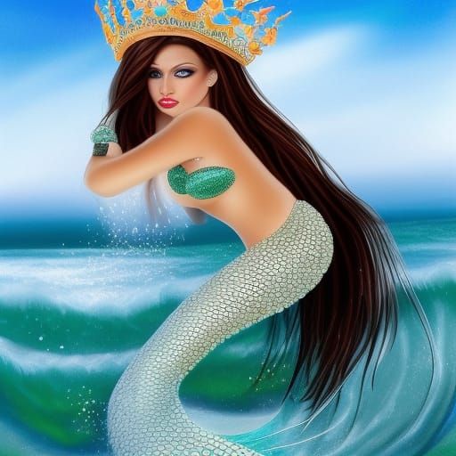 Hispanic Mermaid Emerging from Starry Ocean