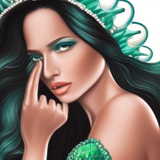 Hispanic Mermaid Emerges from Starry Ocean