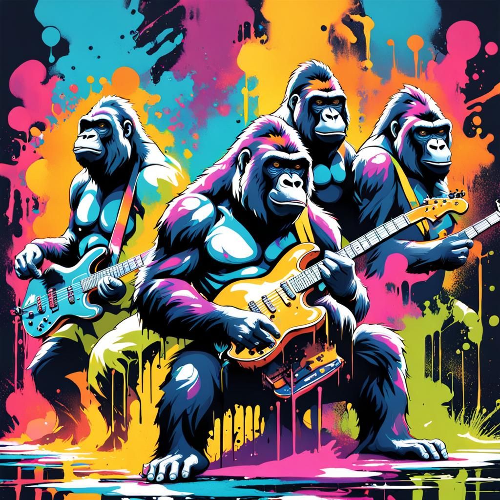 Jazz Fusion Gorillas in Graffiti Street Art Style