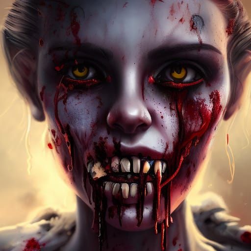 Bloodied Zombie Woman Portrait in Detailed Matte Painting