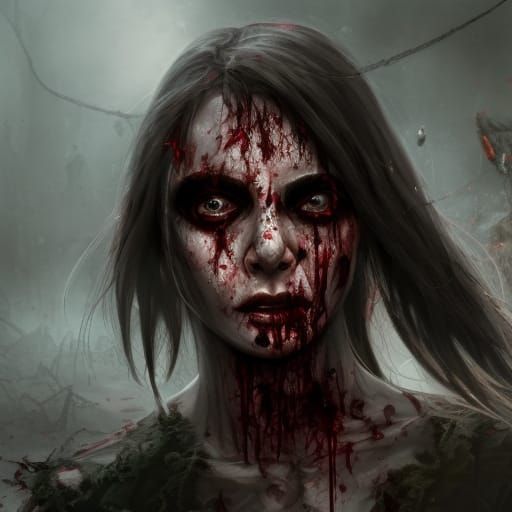 Bloodied Zombie Woman Portrait in Detailed Matte Painting