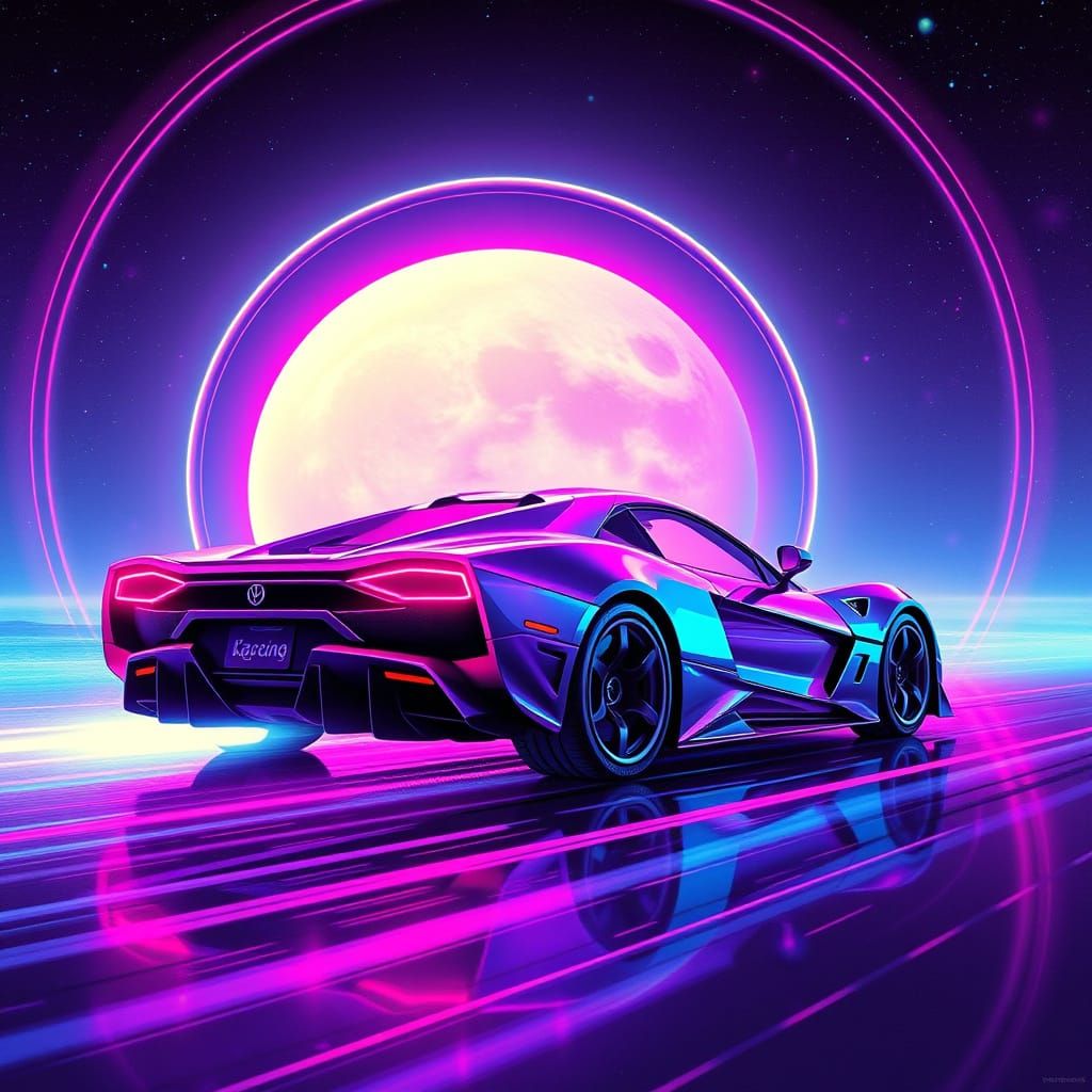 Retrofuturistic Car Cruises Through Alien Rings