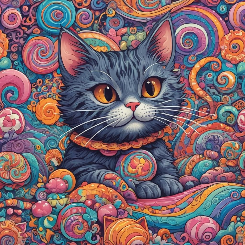 Cute Kitty in Candyland Wonderland, Pixar Style