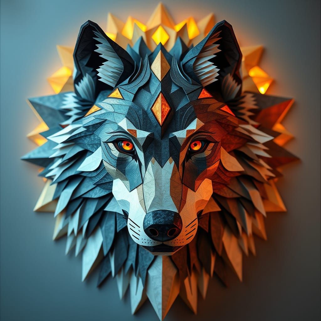 Telepathic Wolf in Geometric Kinetic Sand Architecture