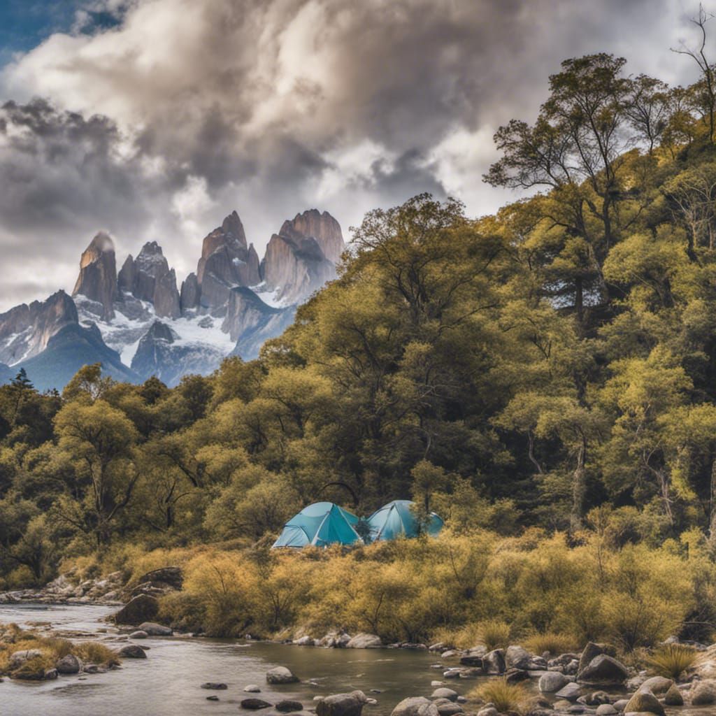 Patagonian Cabin by River in Forest Mountains