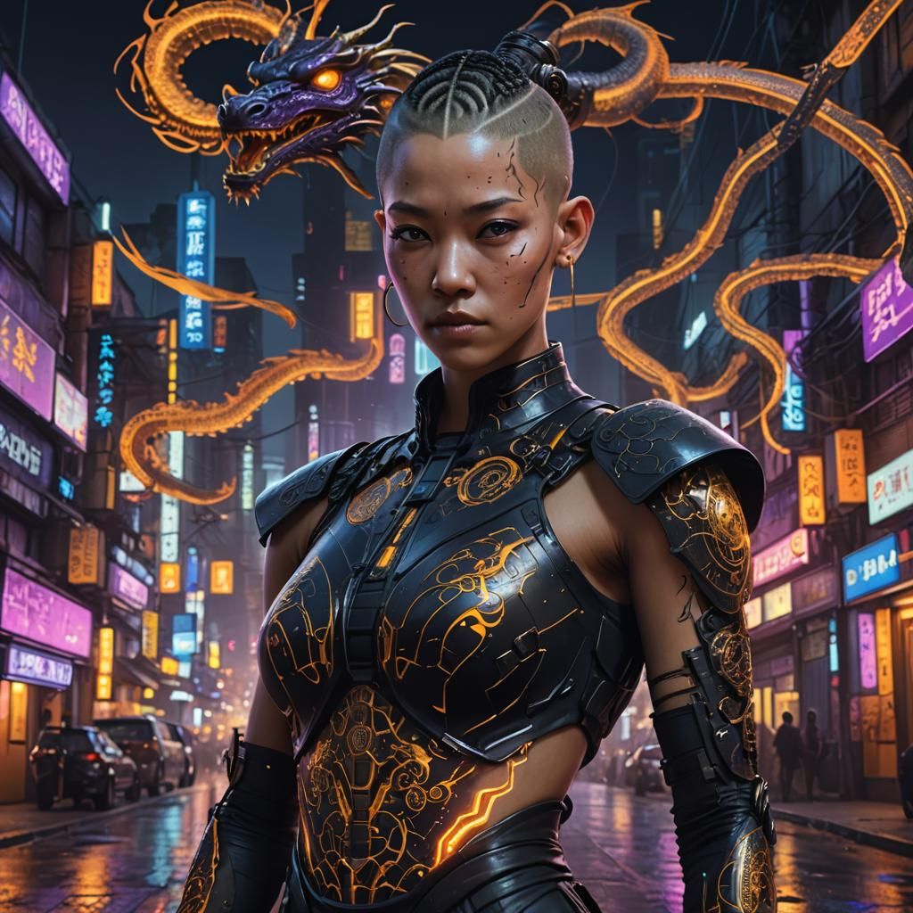 Cyberpunk Monk Meditating in Neon Cityscape