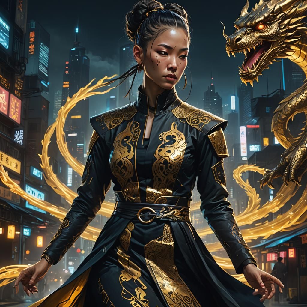 Cyberpunk Monk Meditating in Futuristic Cityscape