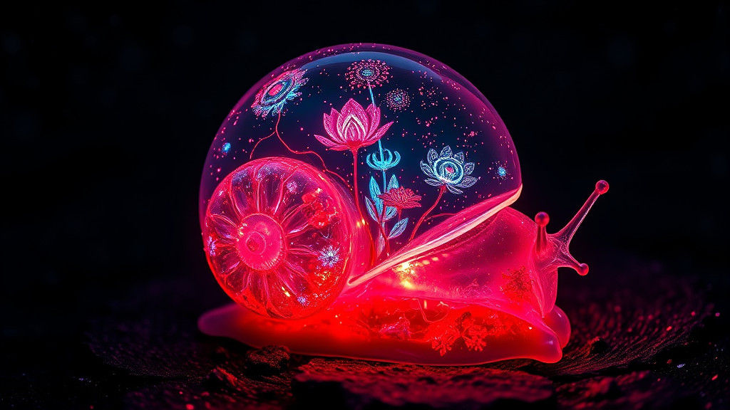 Bioluminescent Fractal Plants in Glass Snail Shell