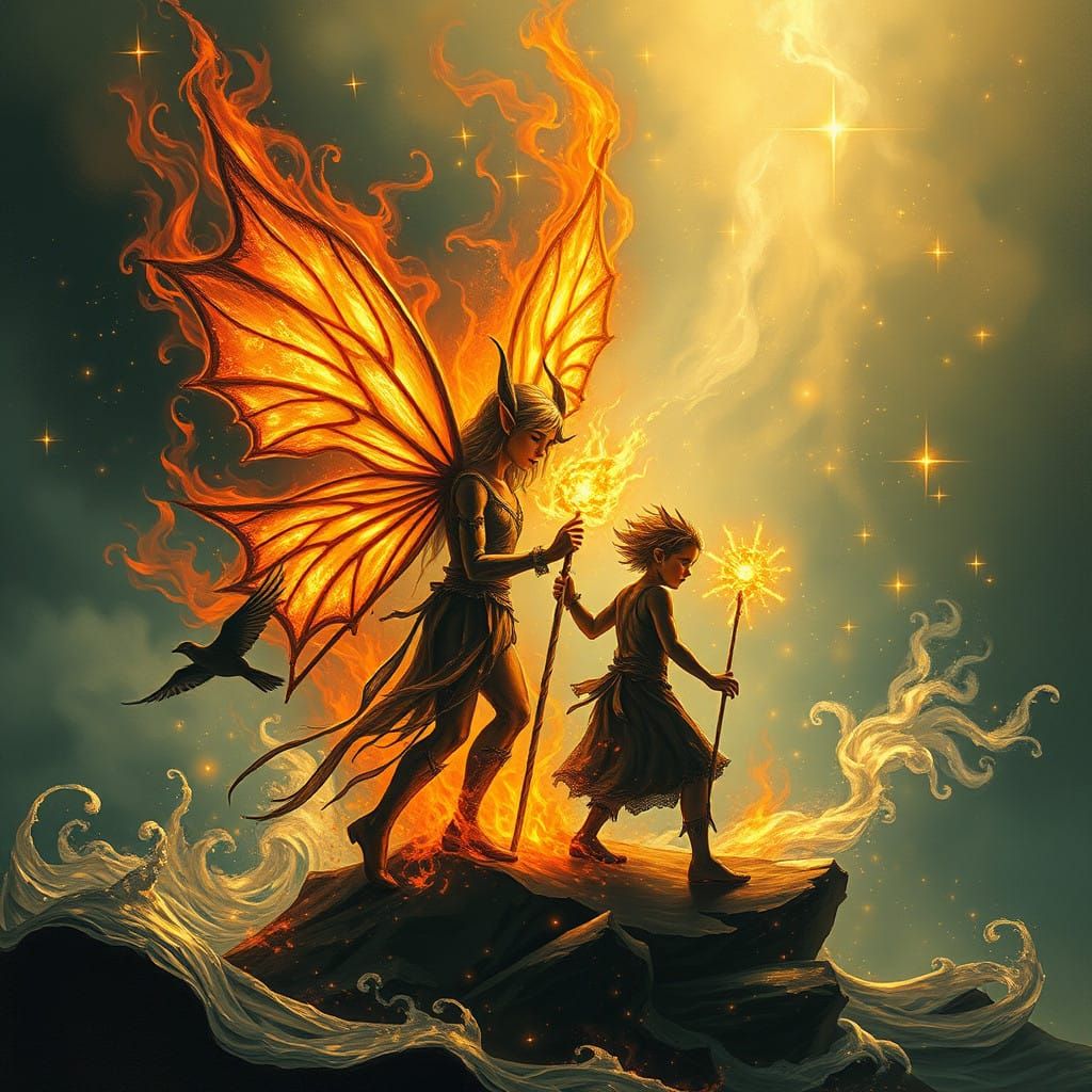 Elfins Emerging in Starlight, Nature's Faerie Realm