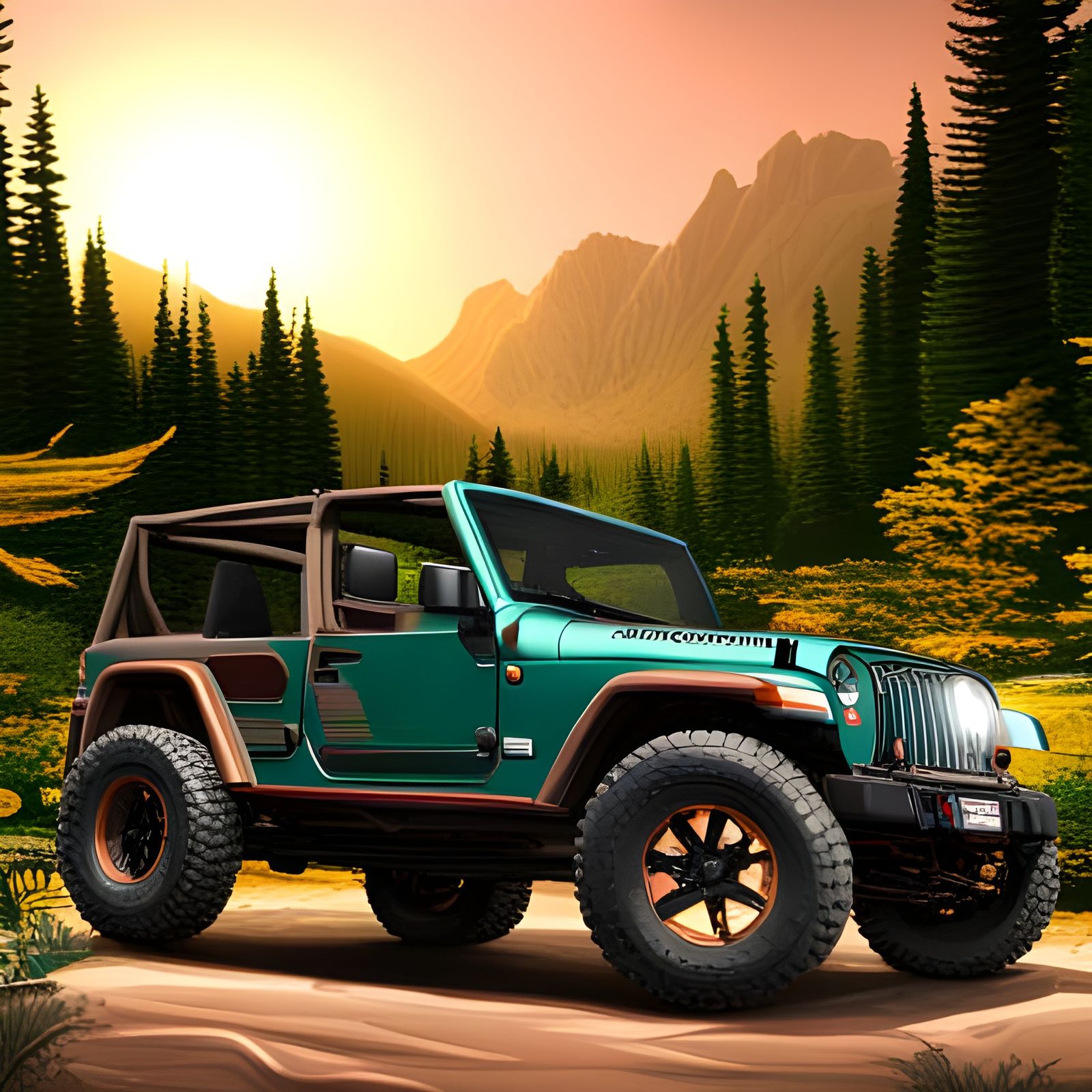 Jeep Wrangler in Neon Forest: Matte Painting