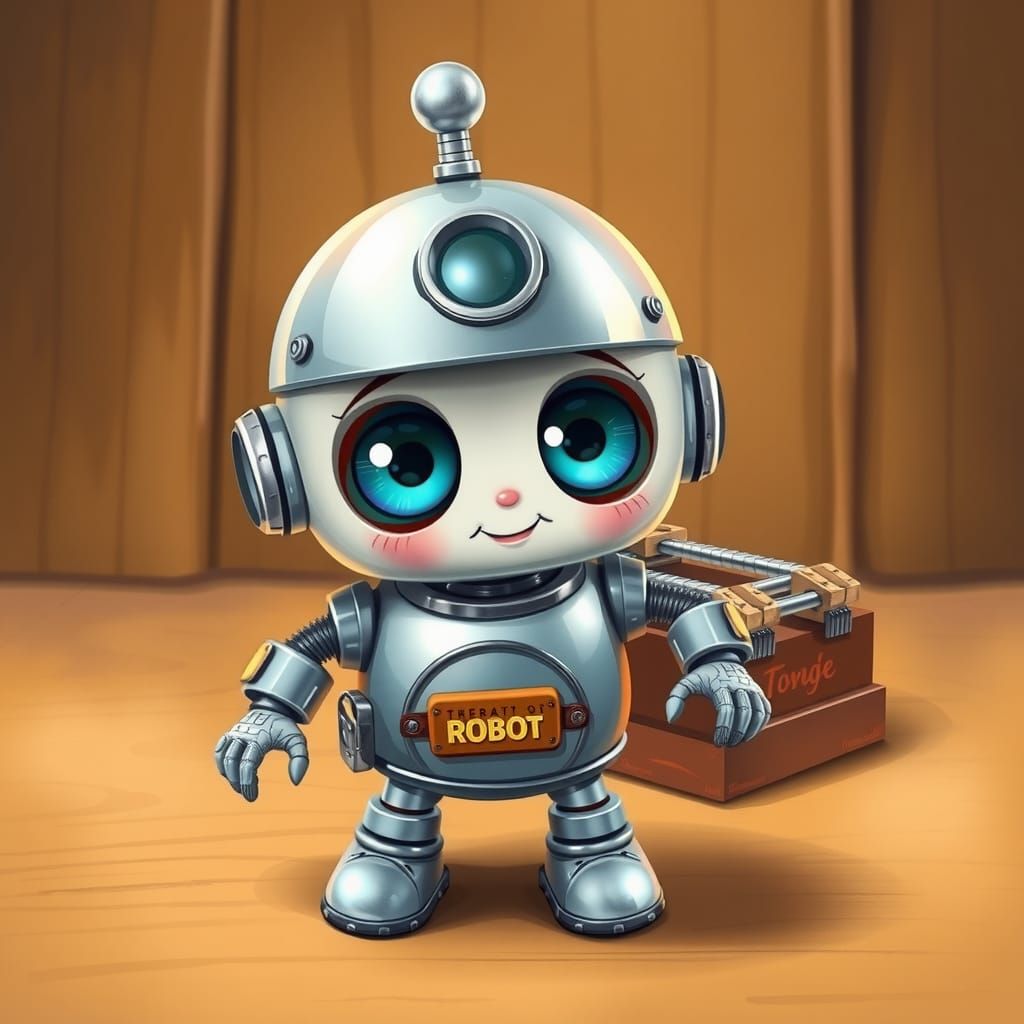 Cartoon Robot Stuck in Mousetrap, Whimsical Illustration
