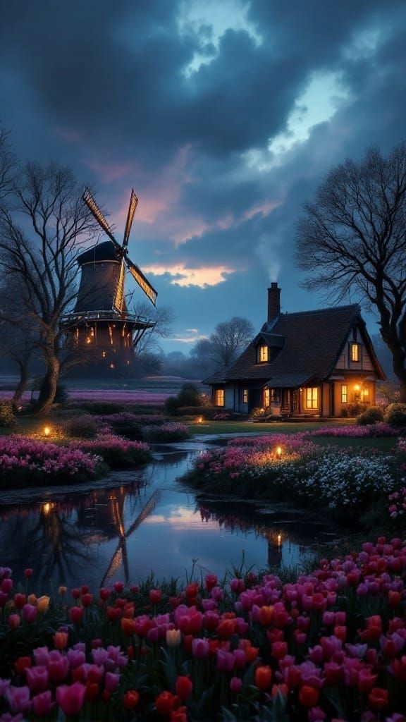 Cinematic Holland Countryside at Night
