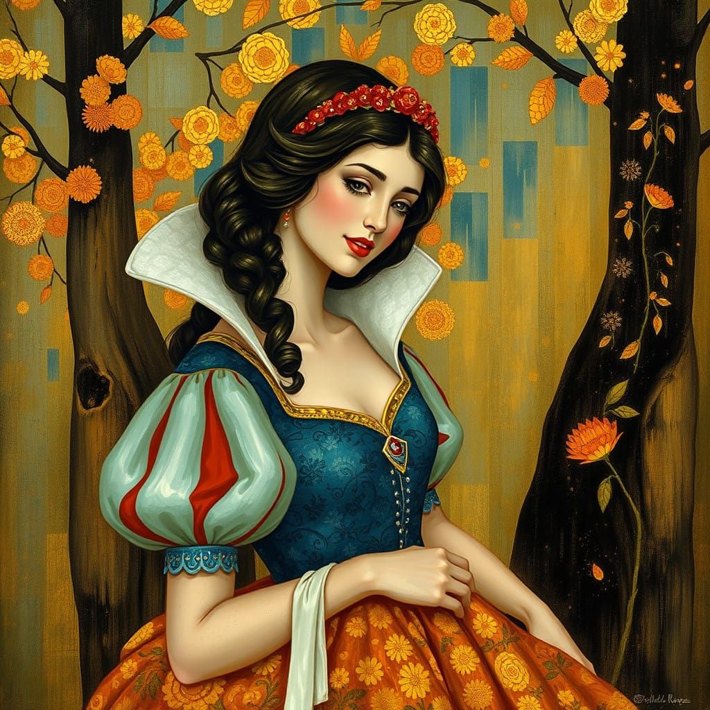 Golden Snow White in Gustav Klimt's Style