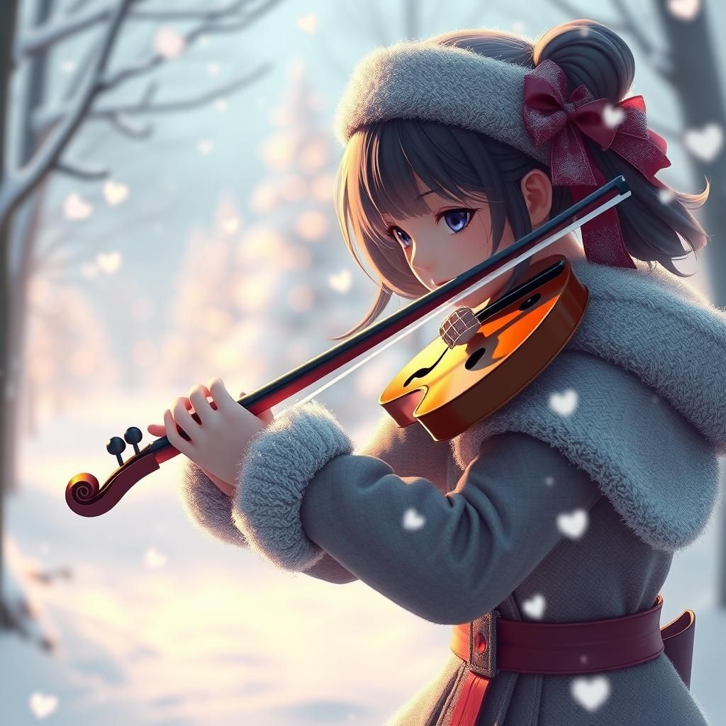 Winter Music: Violinist in 3D Anime Art
