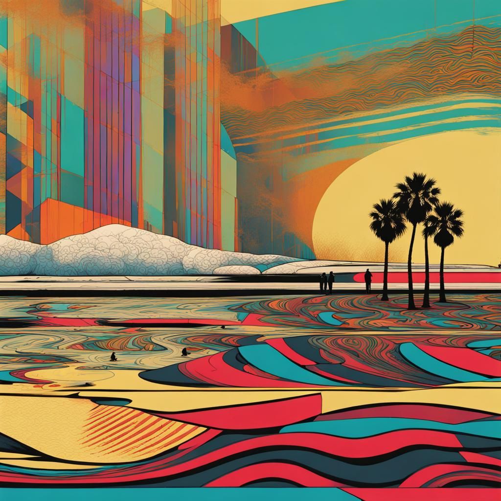Venice Beach 1977 in Pop Art Style
