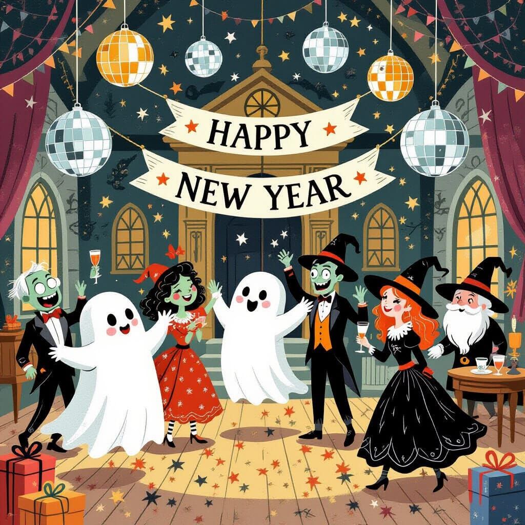 Haunted Mansion New Year's Eve Ball with Spooky Guests