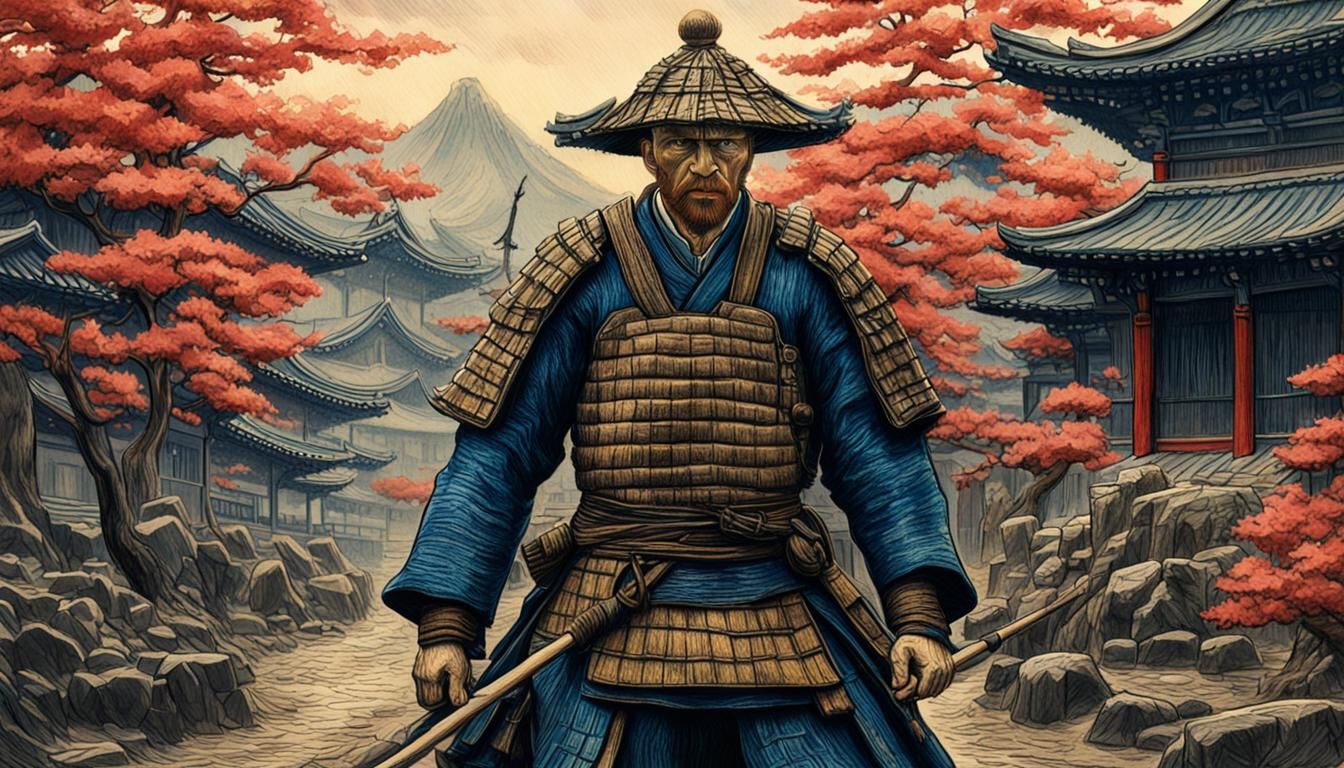 Samurai in Japan as Color Pencil Sketch