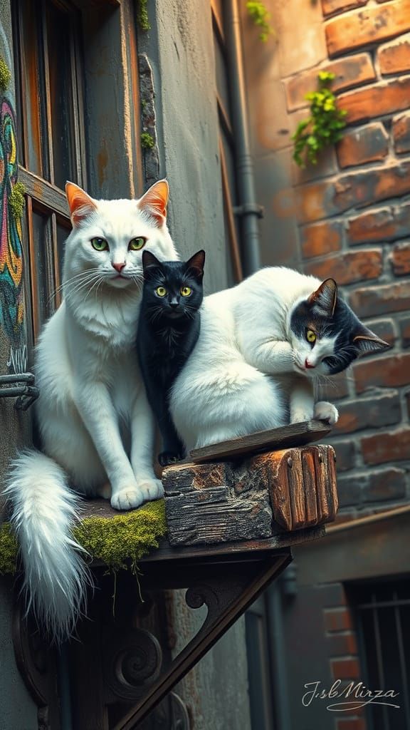 Regal Cats in Urban Alleyway Art