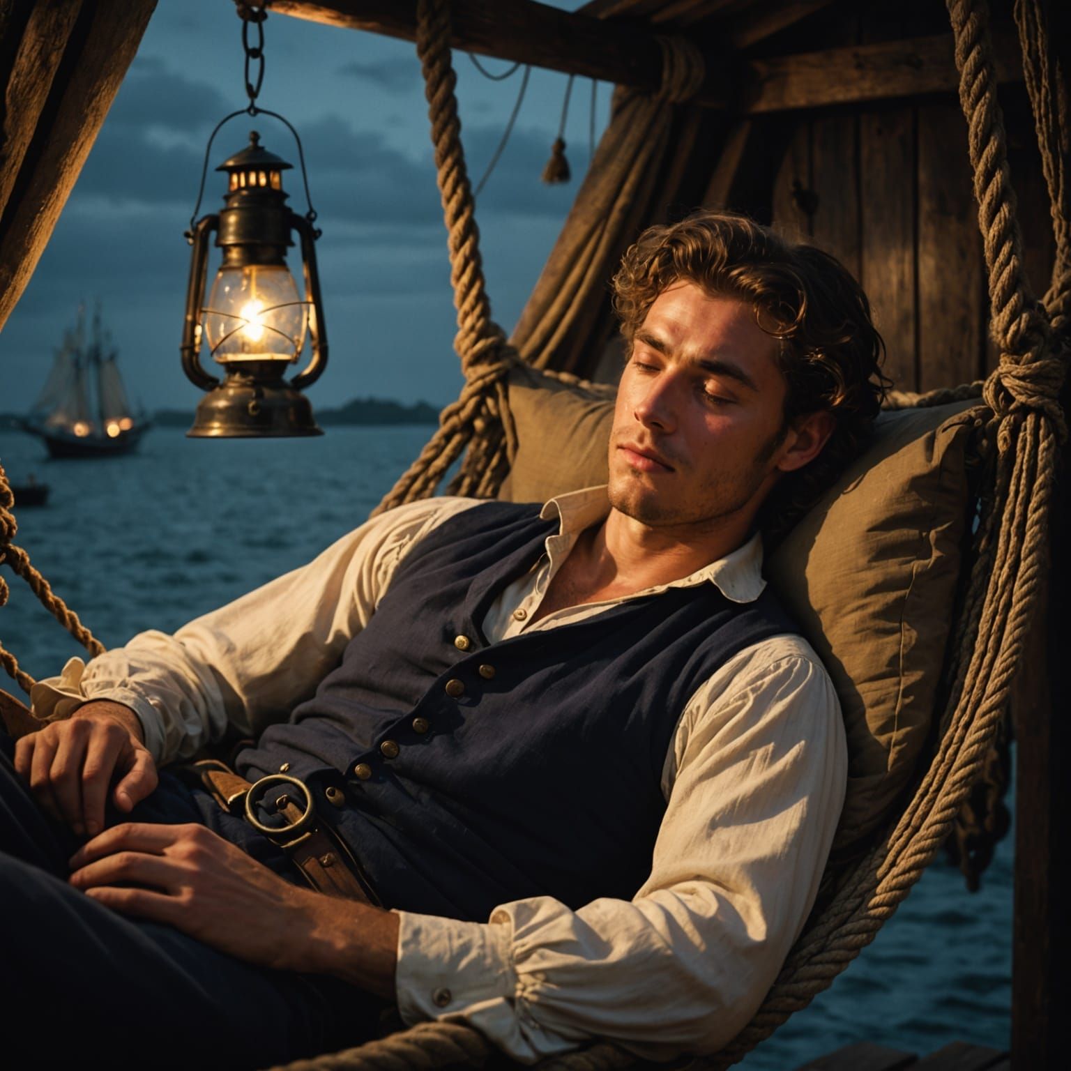 18th Century Sailor Dreams of Reunion in Lantern Light