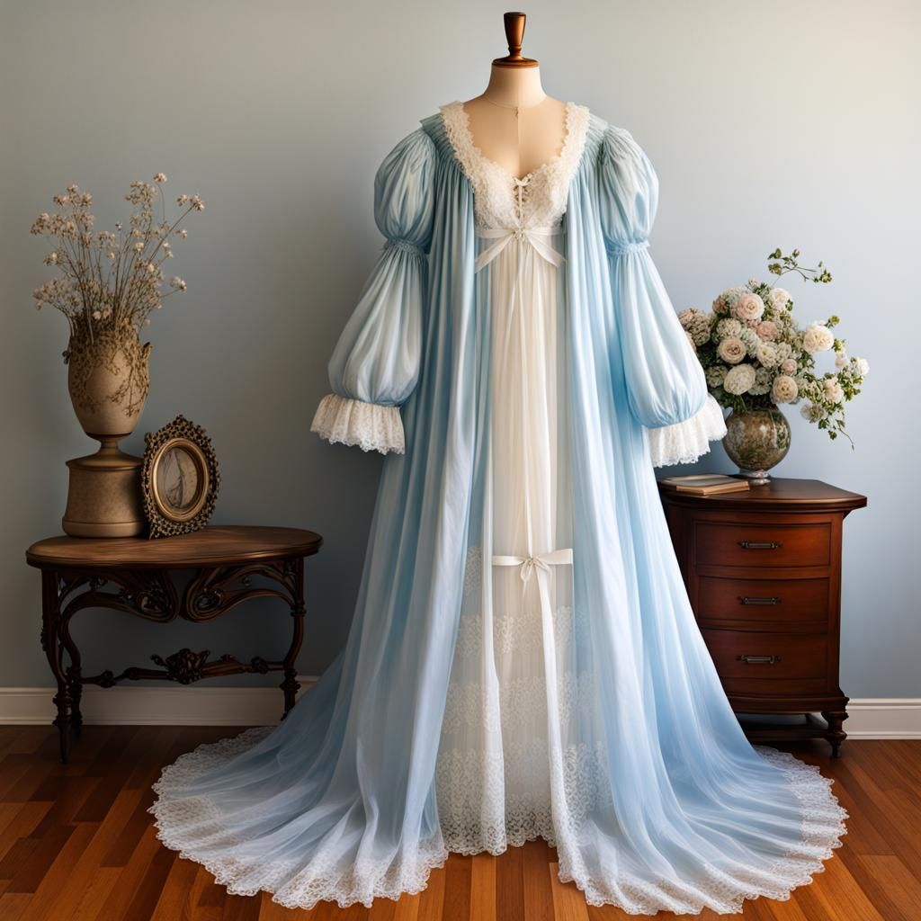 Rococo Nightgown with Lace Stole on Dress Form