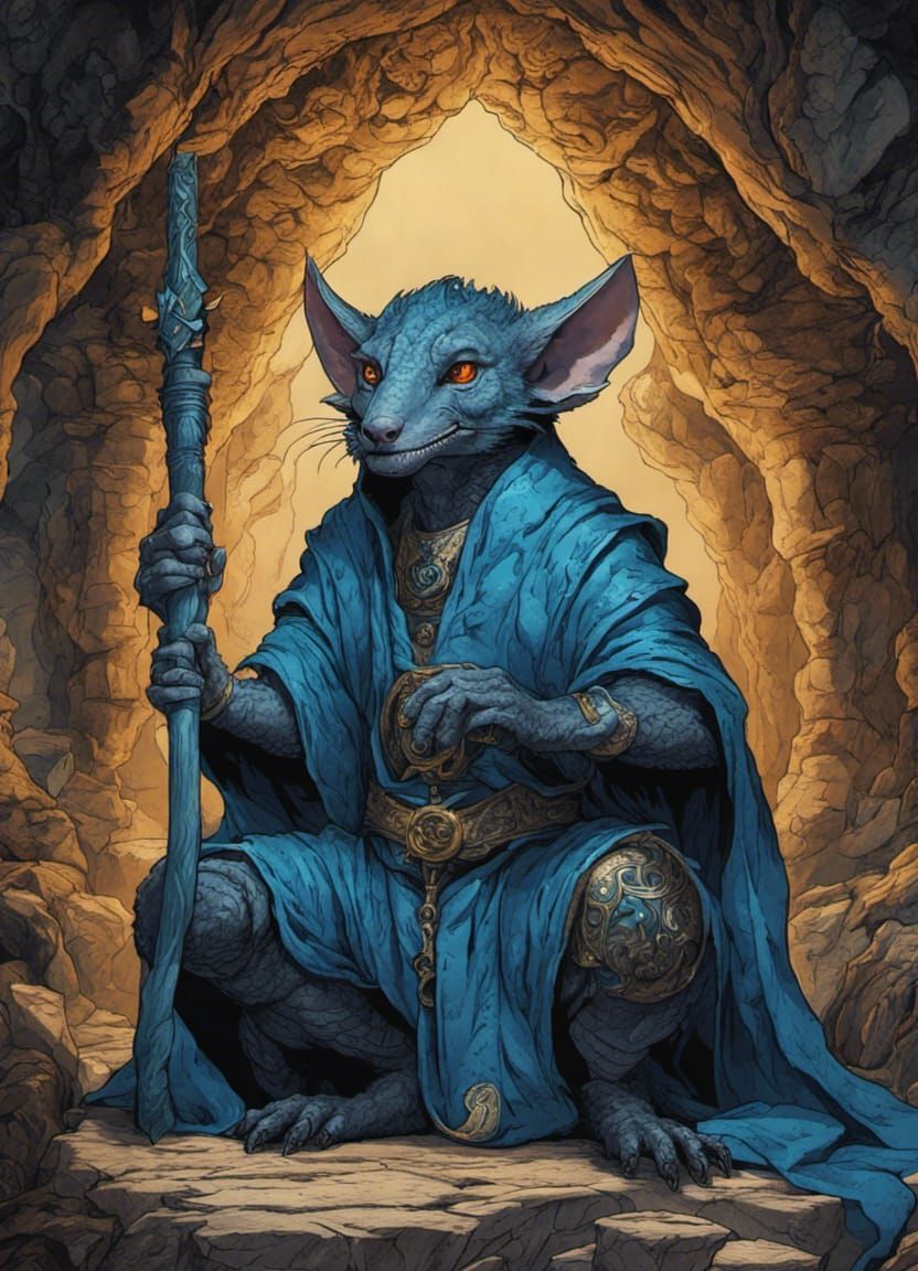 Venerable Kobold in Opulent Cave, Fantasy Art