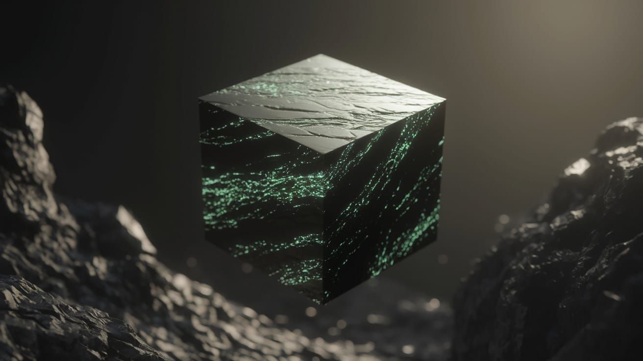 Floating Black Cube in Deep Space