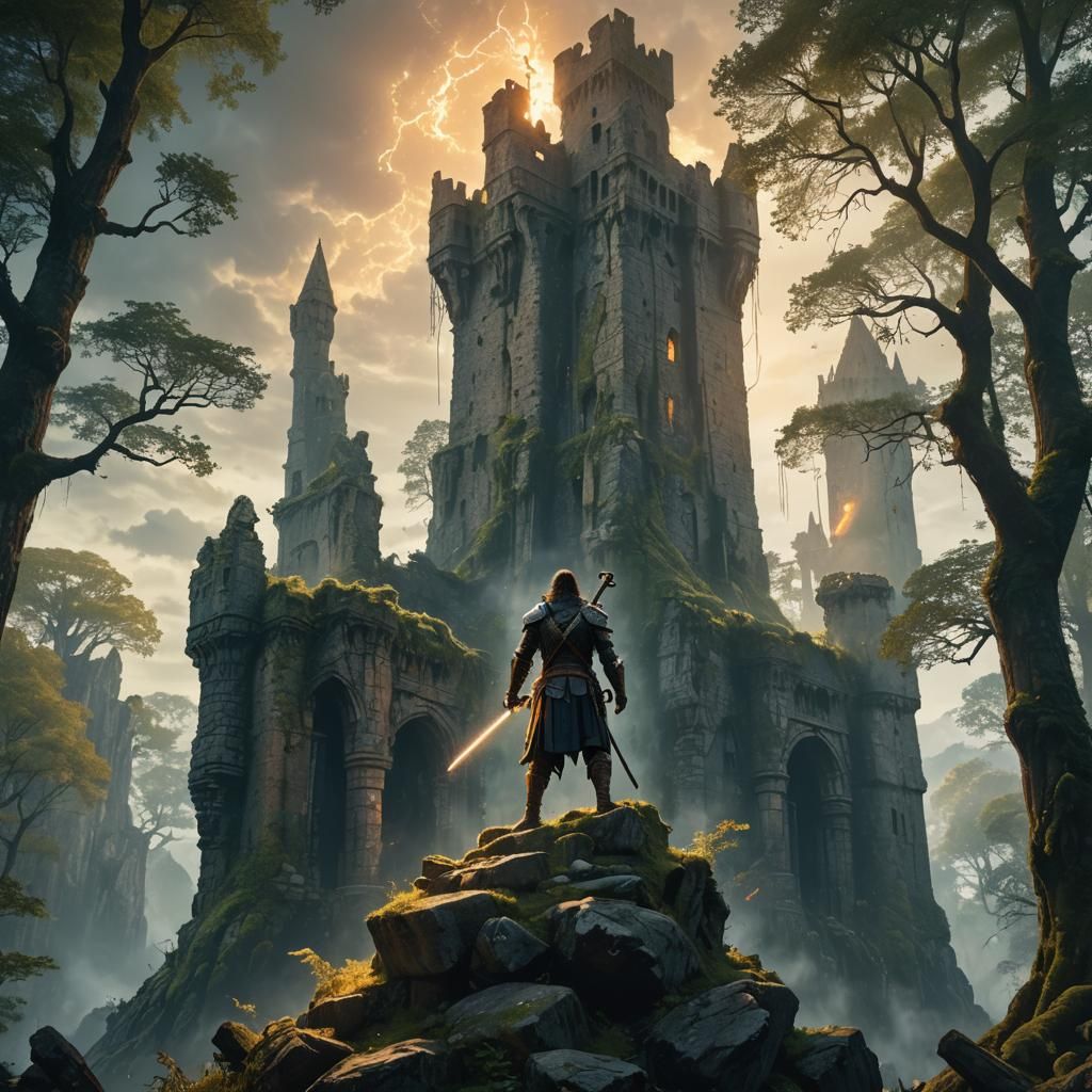 Mystic Warrior Victorious in Ancient Forest