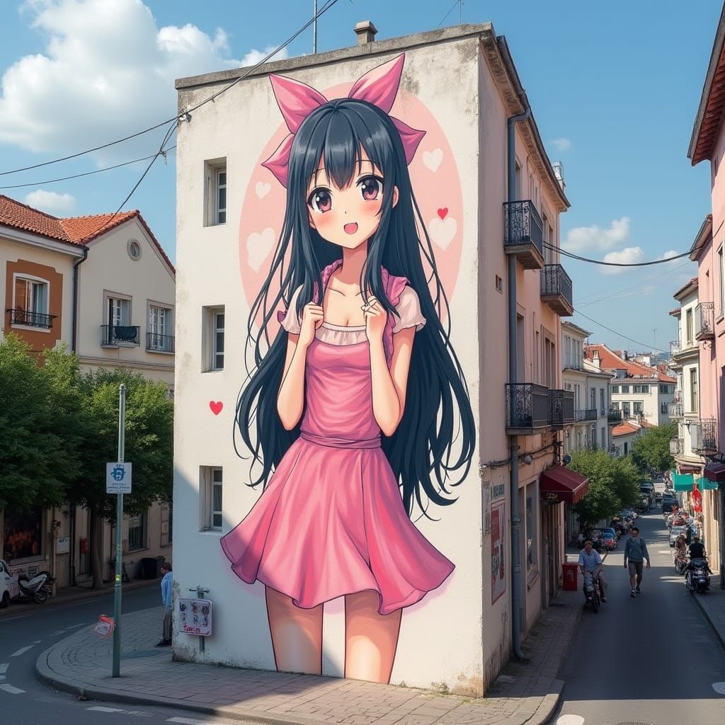 Happy Anime Woman Airbrush Wall Art