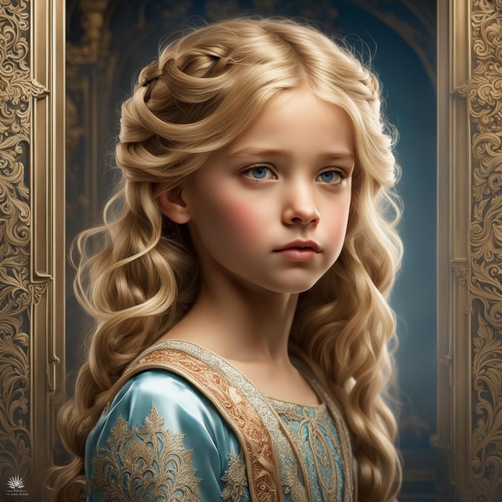 Blonde Girl in Formal Dress: Hyperdetailed Portrait