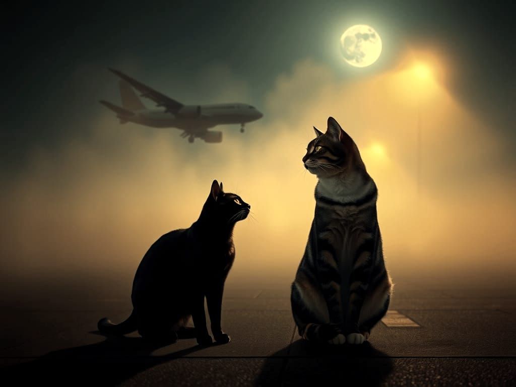 Casablanca's Foggy Night with Elegant Cats