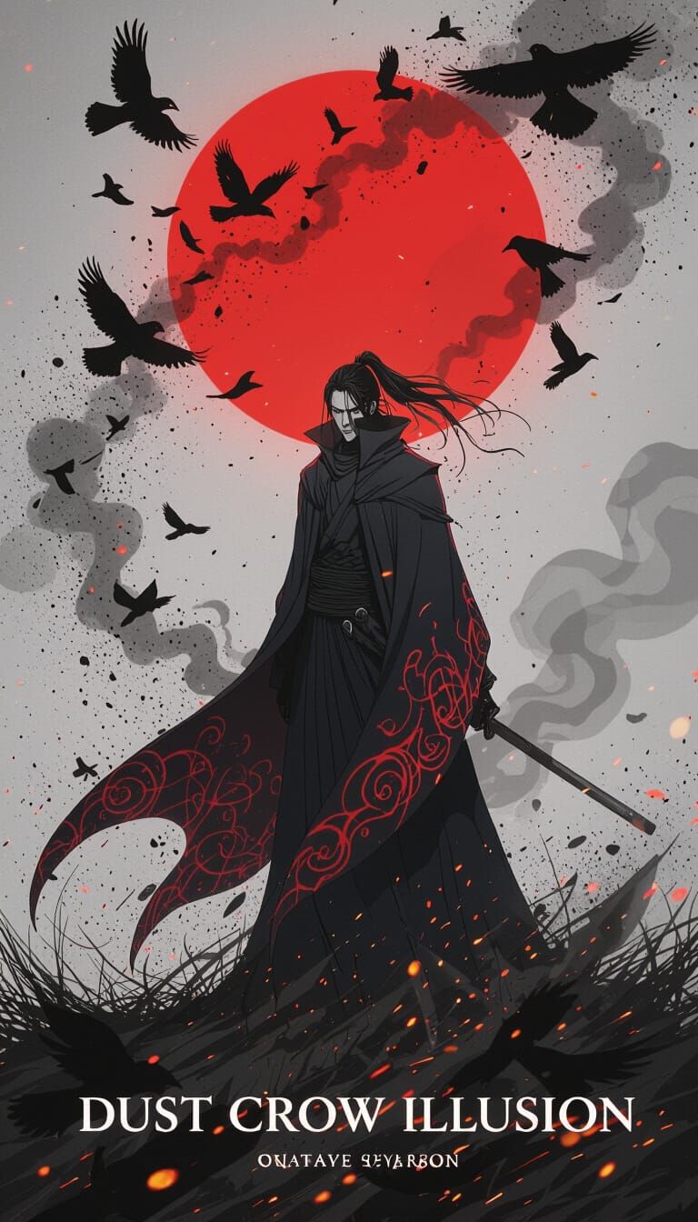 Mysterious Warrior in Crow and Dust Storm