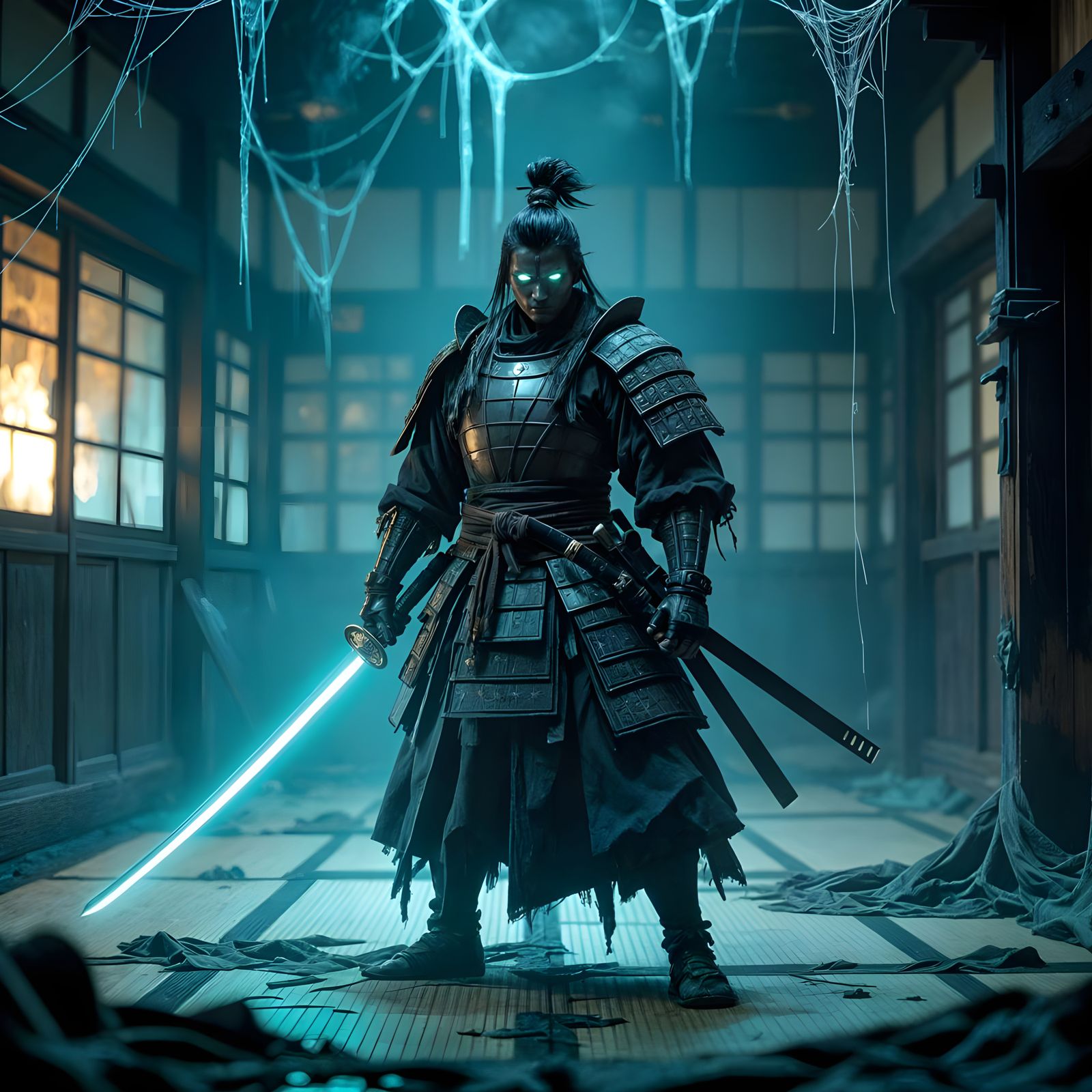 Spectral Samurai Warrior in Haunted Dojo