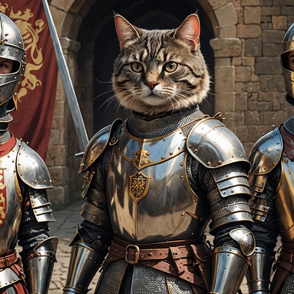 Medieval Knight Cat Illustration
