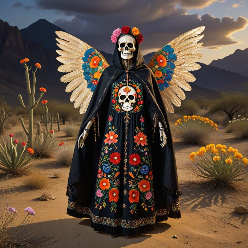 Mysterious Angel of Death in Desert Twilight, Mexican Folk A...