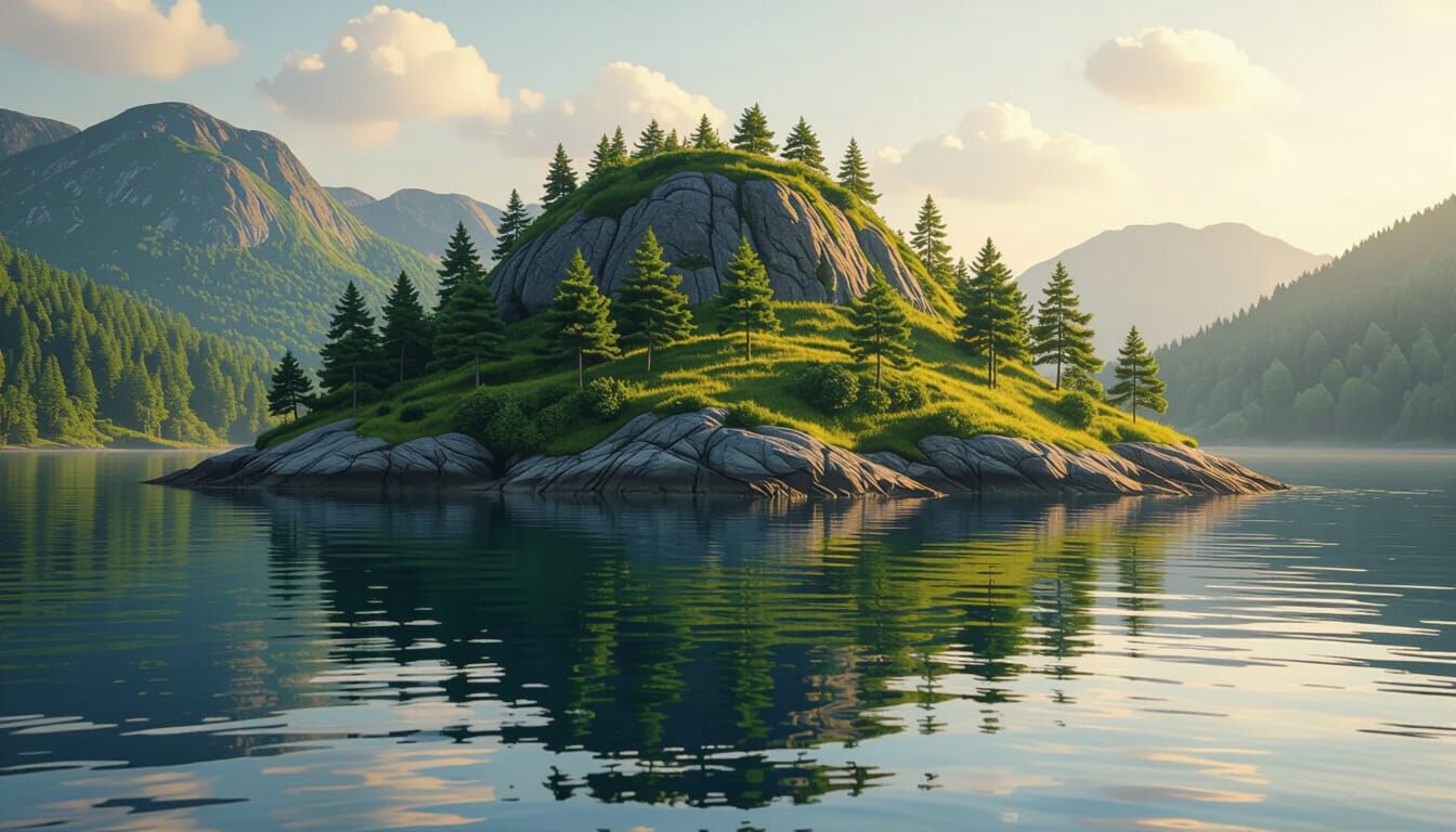 Idyllic Island Landscape with Golden Lighting