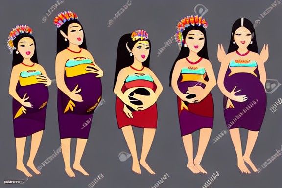 Cartoon of Pregnant Thai Woman in 1960s Style