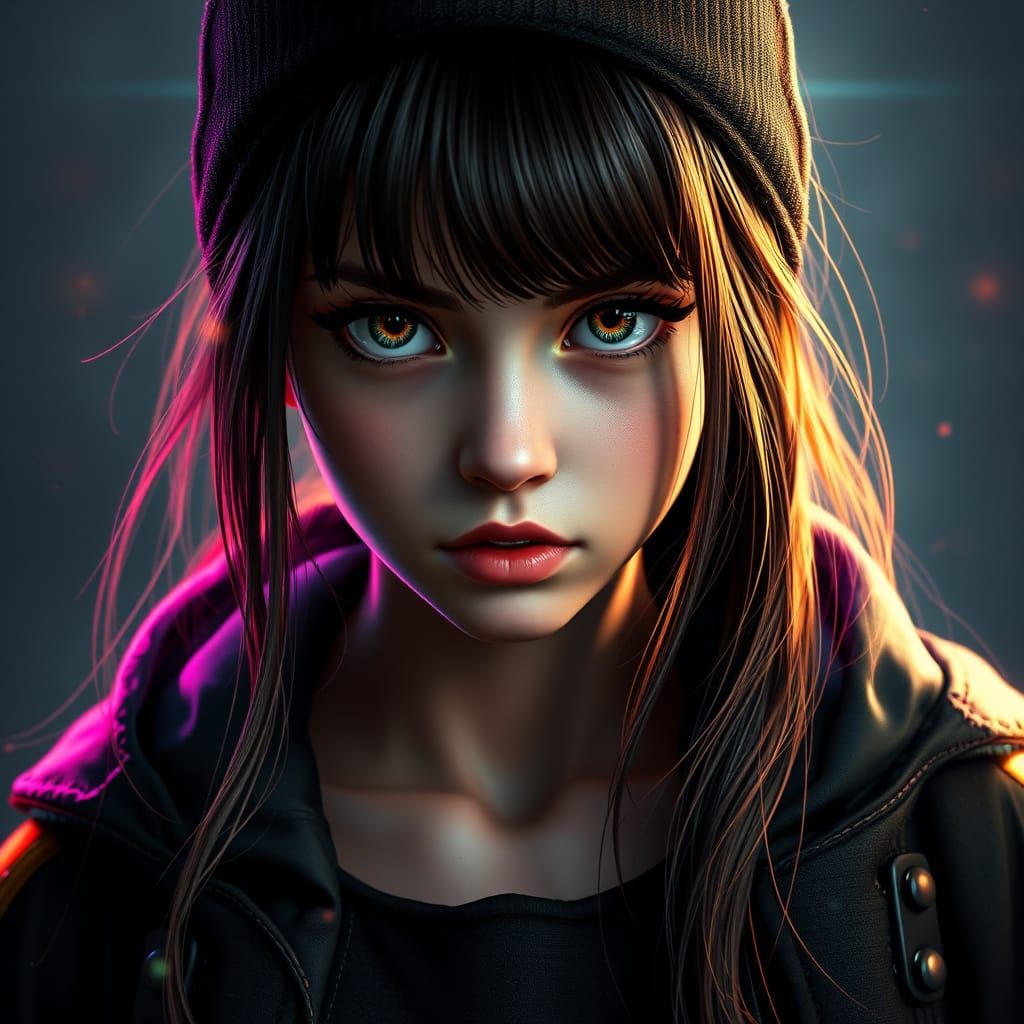 Intense Cute Girl Portrait in Triadic Colors