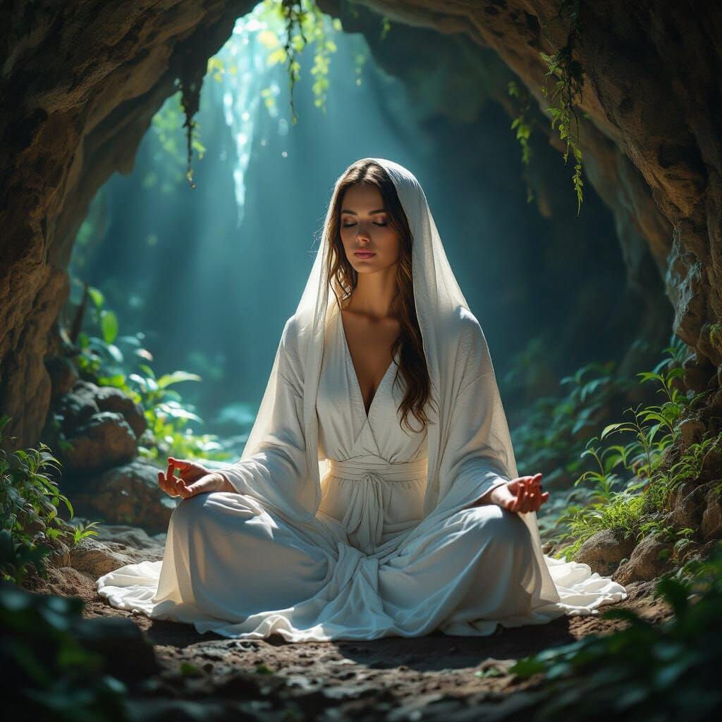 Mary Magdalene Meditating in Mystical Cave Art