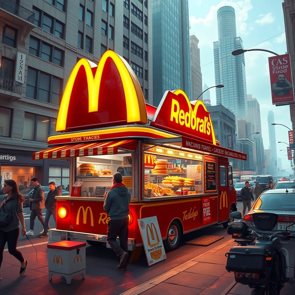 McDonald's Food Truck in Bustling Cityscape