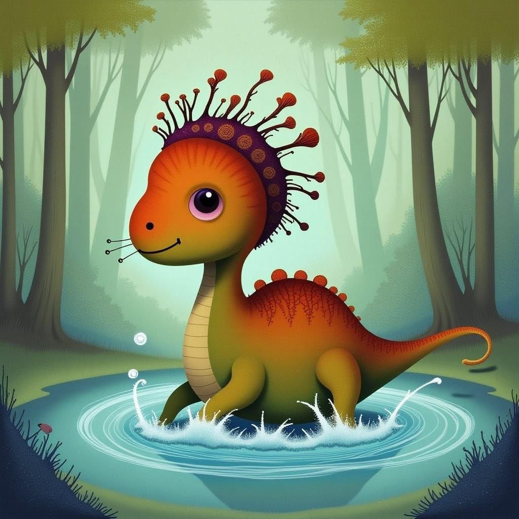 Whimsical Baby Diplodocus in Forest