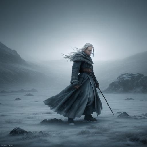 Nordic Woman's Resilience in Winter Landscape