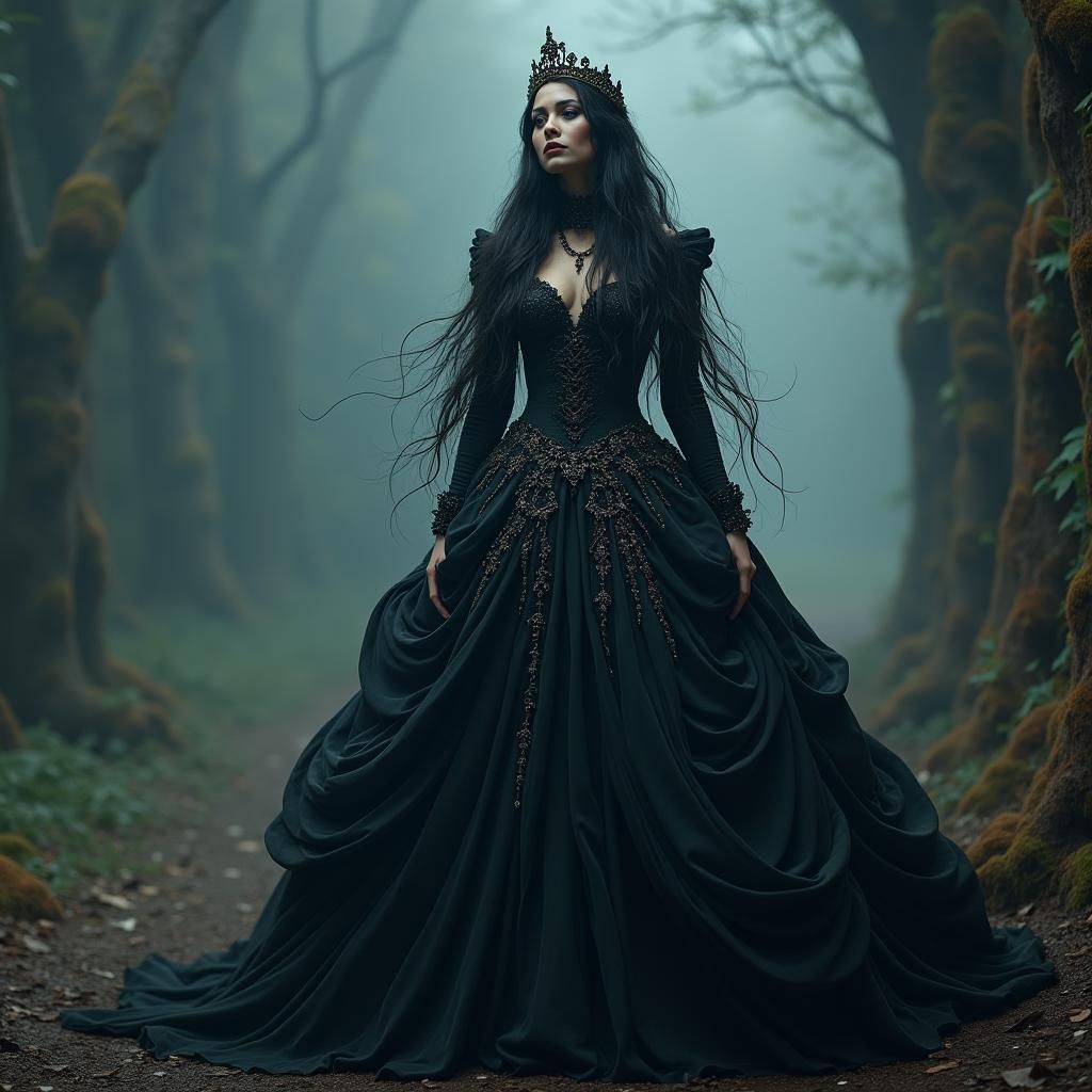 Mystical Princess with Long Hair in Eerie Environment