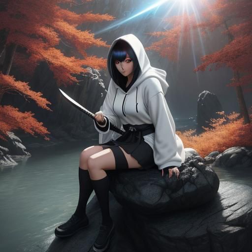 Anime Girl with Katana in Sunlit Fantasy Art