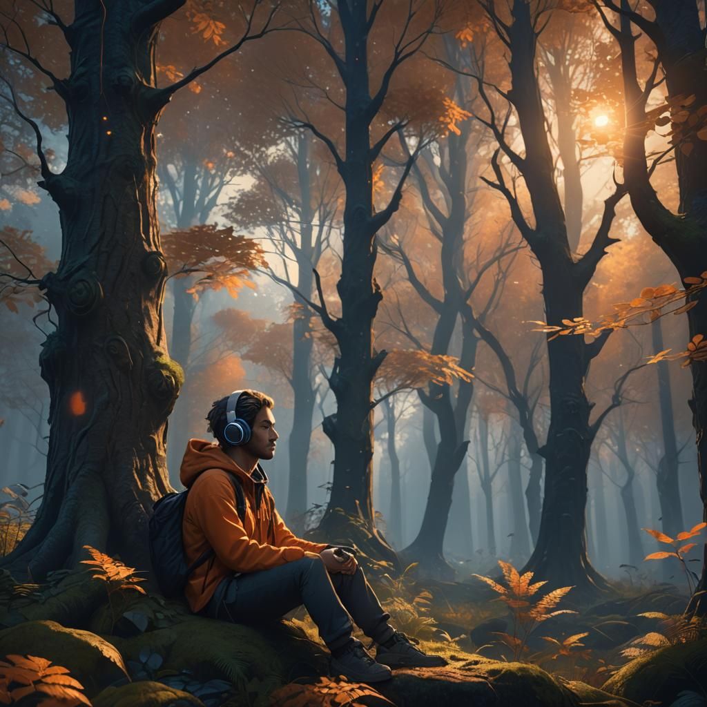 Ghibli-Inspired Forest Scene with Figure in Distance