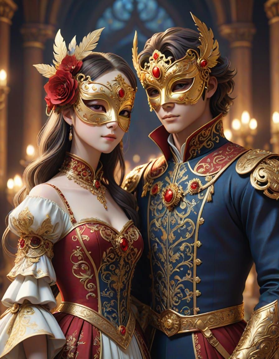 Romeo and Juliet in 14th Century Masquerade Ball, Renaissanc...