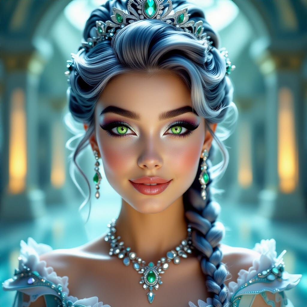 Alien Princess Portrait in Futuristic Hall
