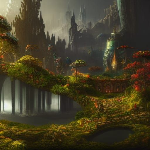 Futuristic Eco-City with High-Tech Plants