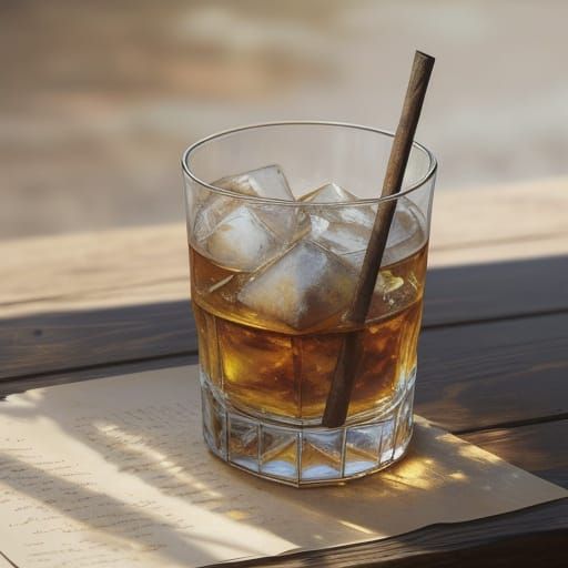 Oil Painting of Rum Glass in Sunlit Piazza