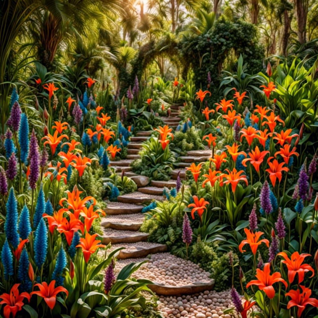 Botanical Garden with Vibrant Flowers in 8K